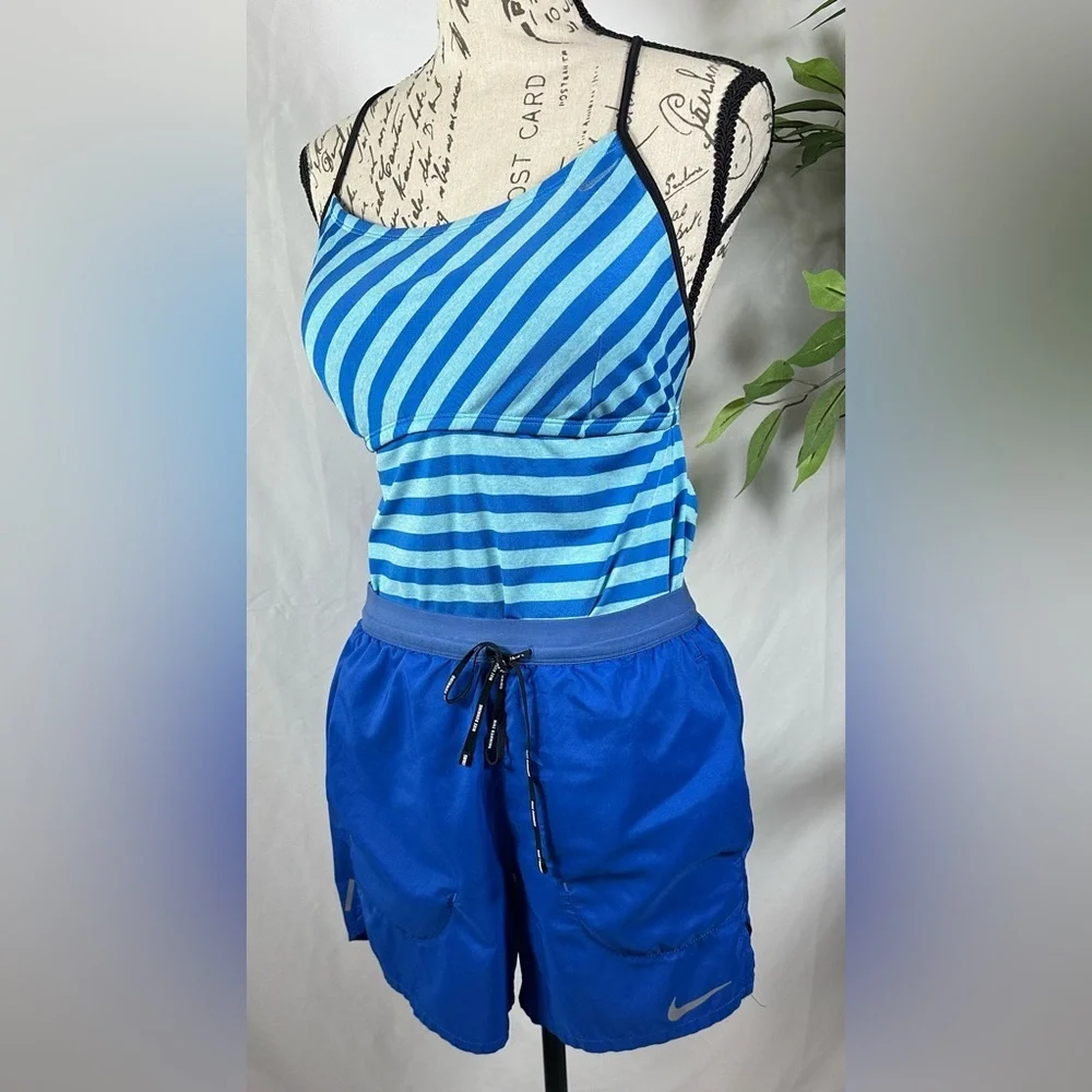 Nike Blue Striped Tie-Back Tankini Top with Built-In Bra – Women’s Size 14